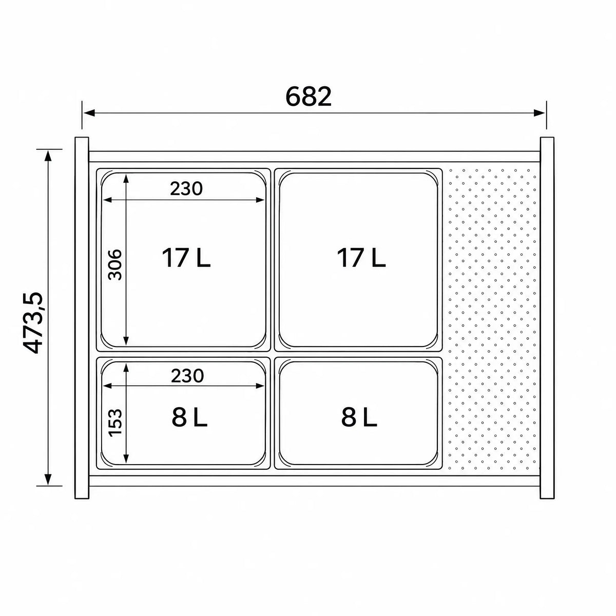 Ninka eins2vier Mülltrennsystem für die Küche – 4-fach, KB 800 (80 cm, 50 l) Mülleimer ninka