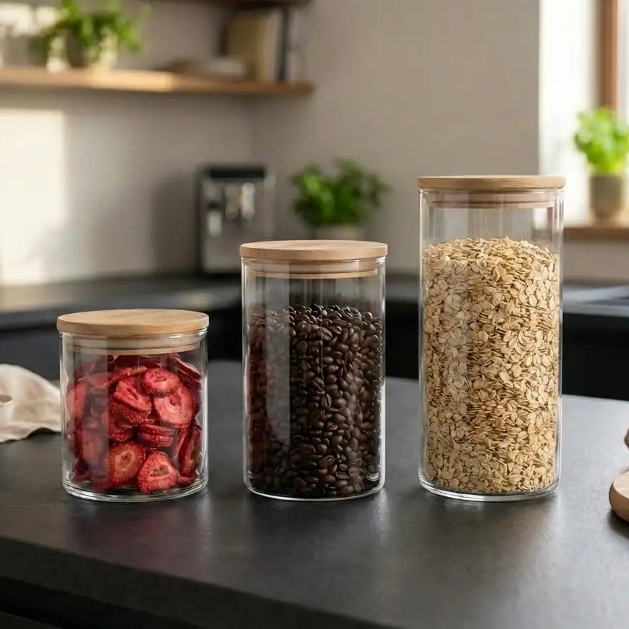 Vorratsglas-Set mit Holzdeckel | 530ml | 880ml | 1210ml simpleas