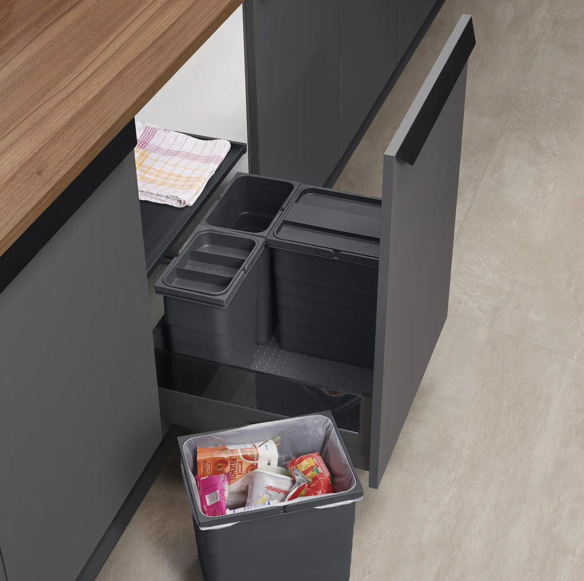 Ninka eins2vier Mülltrennsystem für die Küche – 4-fach, KB 600 (60 cm, 50 l) Mülleimer ninka
